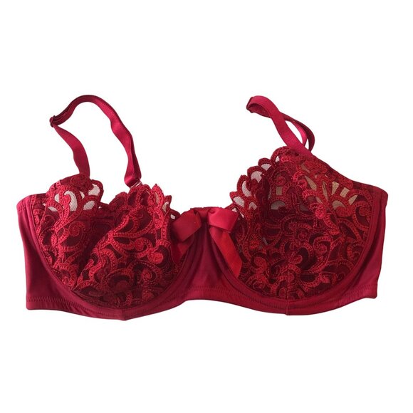 Victorias Secret Vintage Bra Lace Underwire Sheer Unlined Red 34D